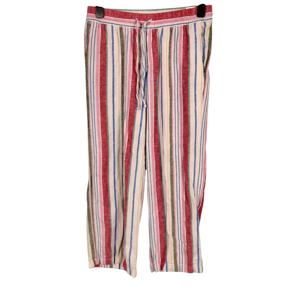 Old Navy Womens S Striped Linen Blend Crop Pants Multicolor Coastal Boho